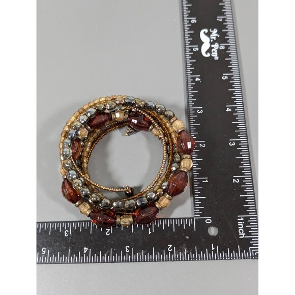 Boho Tribal Faceted Brown Bead Coil Wrap Bracelet 7.5 in - Picture 6 of 6